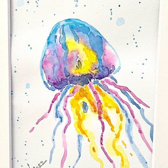 Colorful Jelly - Original Wall Art Watercolor Painting Matted Frame Ready 8”x10” - Picture 3 of 6